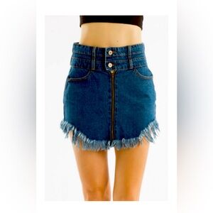 Heather High Rise Double Button Fringe Denim Skirt size S